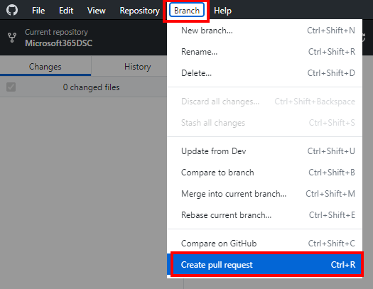 Initiating a Pull Request in GitHub for Windows