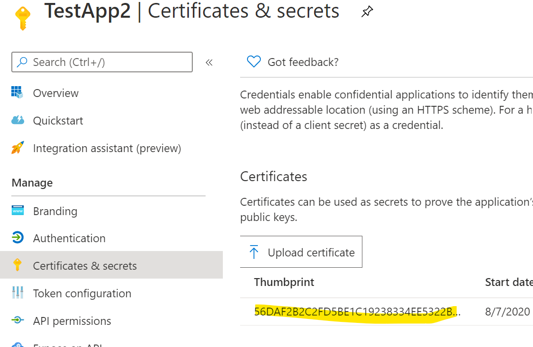 Certificate Thumbprint