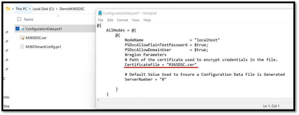 Example of Configuration Data with encryption certificate specified