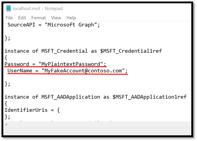 Example of a MOF file with plain text password