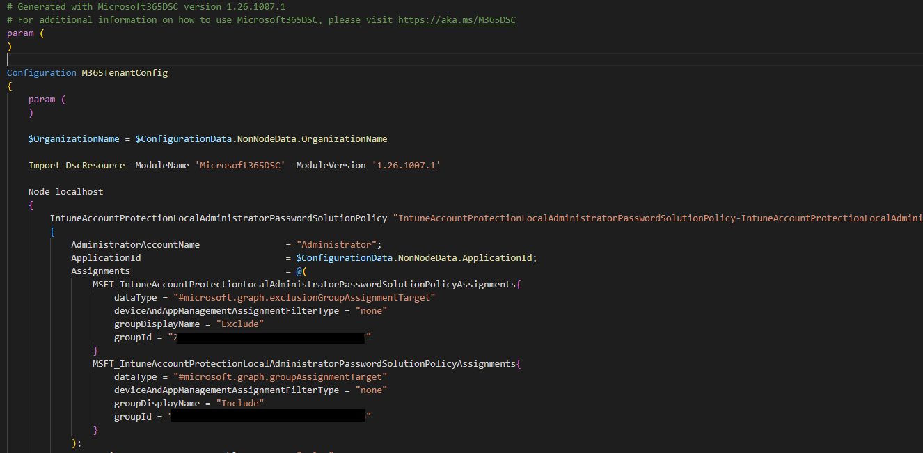 A sample Intune configuration export