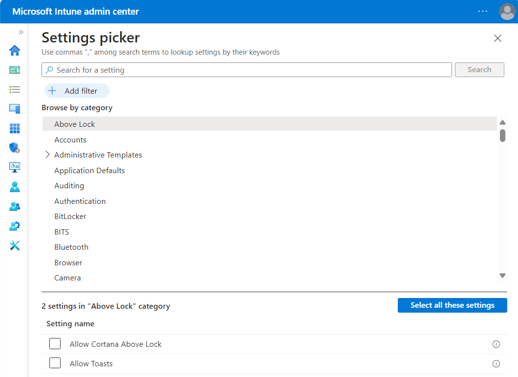Settings Catalog Structure