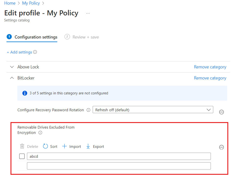 Settings Catalog Simple Settings Collection
